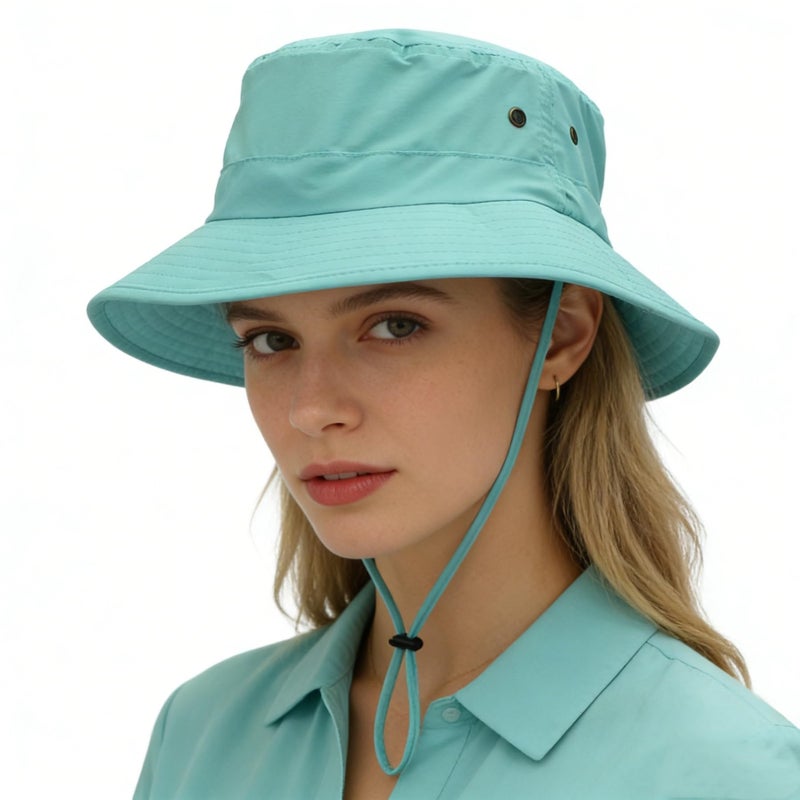 LLmoway Outdoor UPF50+ Wide Brim Summer Sun Hats Lightweight Quick Dry Waterproof Fishing Hat with Cords for Women Men Aqua Blue - Image 1